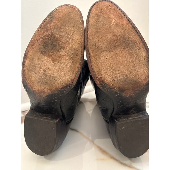 LUCCHESE 1883 Vintage Men’s Smooth Ostrich Leather Black Western Boots Sz 10 B main image 4